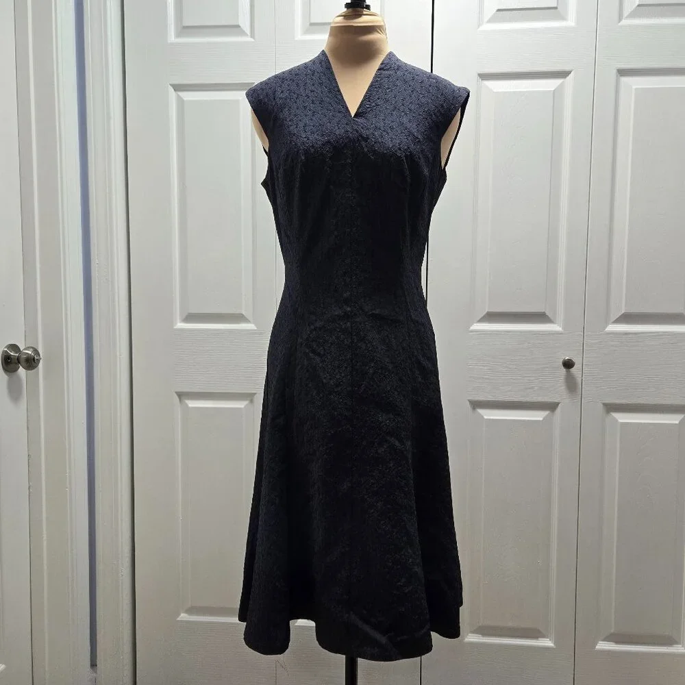 NWT MM. LaFleur Sadako Midi Dress Size 4 A-Line Jacquard Orbit (Blue) Sleeveless - Picture 2 of 6
